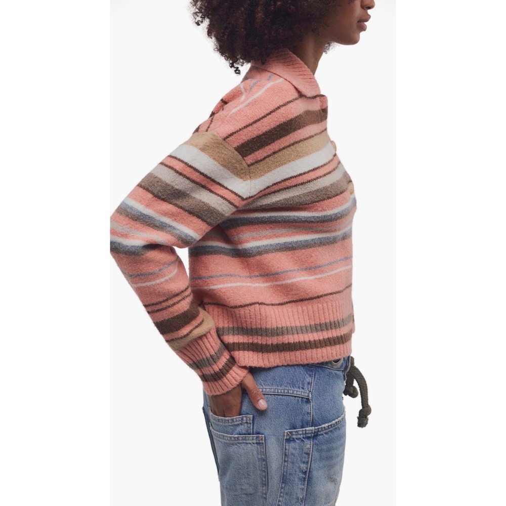 Free People Trading up Striped polo relaxed sweater NWOT